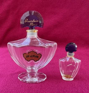 2 Vintage Guerlain Paris Shalimar Parfum leere Flaschen 4" & 2,25" - Bild 1 von 6