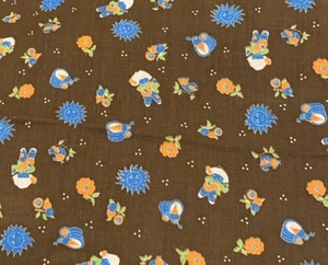 Vintage Sewing Fabric 2 Yards Wagons Cowgirls Flowers Brown Sewing Quilting - Picture 1 of 1