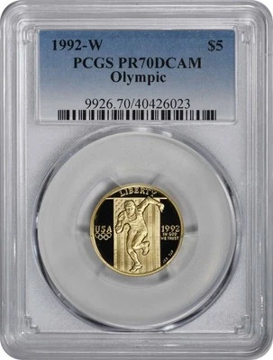 1992-W Olympic $5 Five dollar Gold Proof Commemorative PR70DCAM Deep Cameo PCGS - Image 1 of 2
