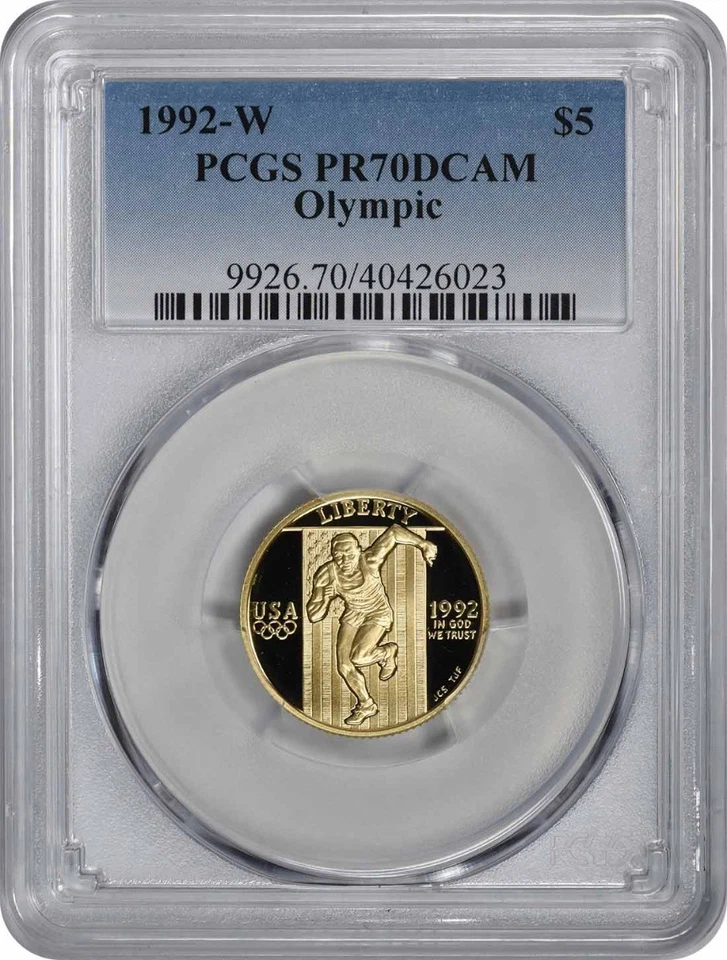 1992-W Olympic $5 Five dollar Gold Proof Commemorative PR70DCAM Deep Cameo PCGS - Image 1 of 2