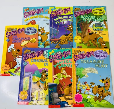 7 Scooby-Doo Level 1 and 2 Picture Clue Books And Readers, Flash Cards Intact - Image 1 of 4