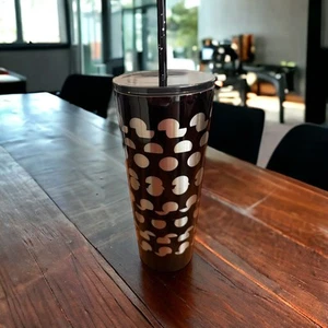 Bicchiere Starbucks nero argento stampa a pois acciaio inox tazza fredda 24 oz - Foto 1 di 5