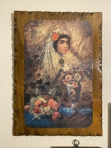 Seltene große persische islamische Qajar Prinzessin & Designs auf Holz Blumen Obst Kunst - Bild 1 von 2