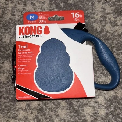 KONG Trail Retractable 16ft Tape Dog Lead Leash Medium - Up To 65 Lbs - Blue - Image 1 of 3