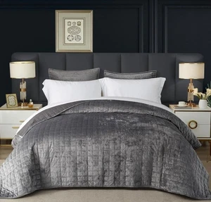 Velvet Quilt King Size, Lightweight Velvet Bedding King Size(104"x90") Gray - Picture 1 of 9