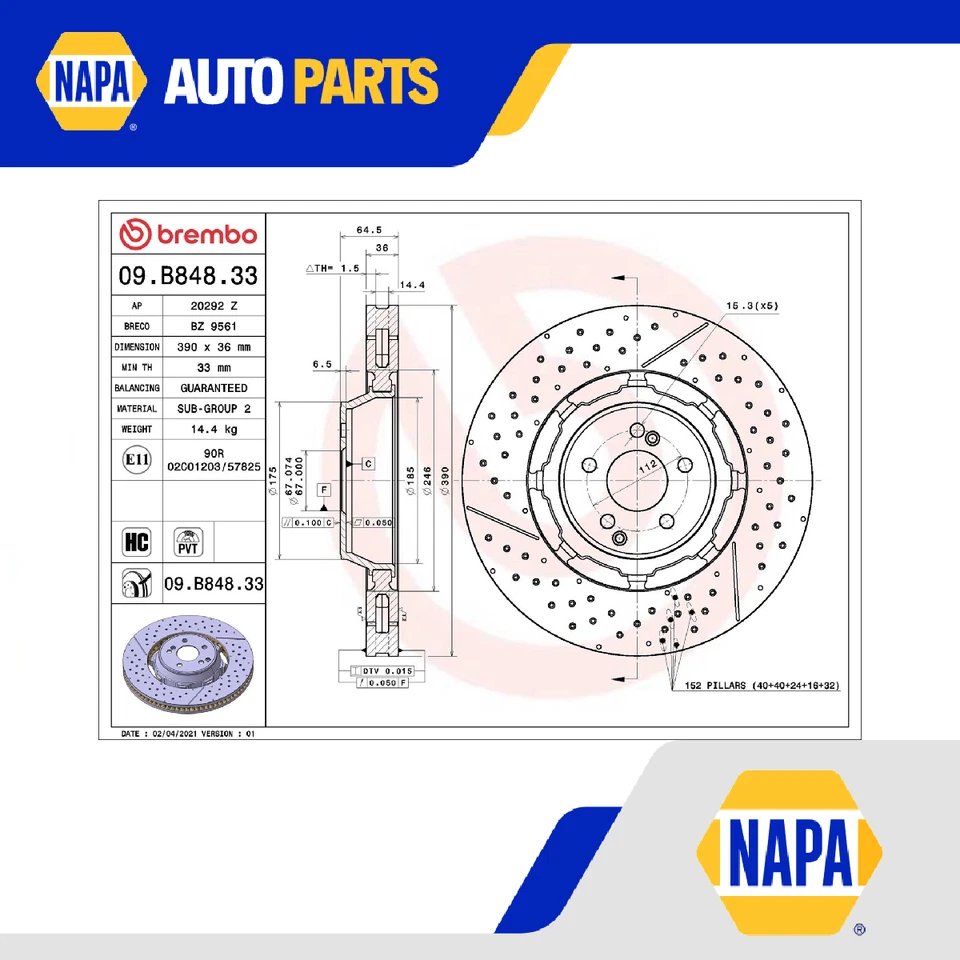 Brake Disc Single Vented fits MERCEDES E63 AMG S213, W213 4.0 Front 2017 on - Image 1 of 4