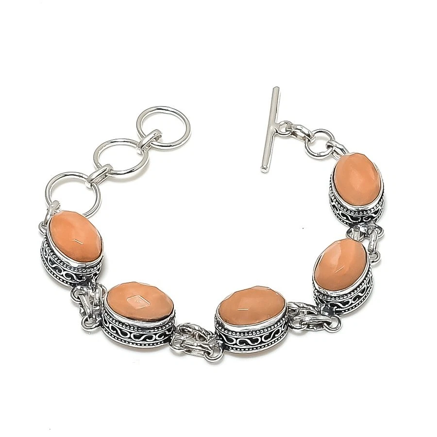 Brazalete de joyería de plata de ley 925 hecho a mano con piedras preciosas de amazonita rosa tamaño 7-8" Foto 1 de 1