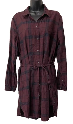 Abercrombie & Fitch Shirt Dress Belted Plaid Burgundy XL - Image 1 of 4