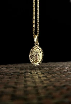 Minimalist Tri Color Virgen de Guadalupe Necklace for Womens Snail Chain 20" - Image 1 of 4