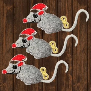 Christmas Mouse Embroidered Patch — 3-Pack — Iron On - Picture 1 of 1