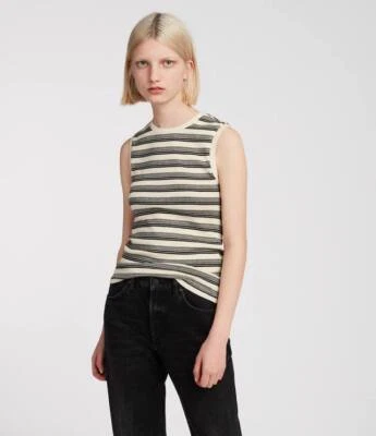 Camiseta de algodón sin mangas All Saints para mujer crema a rayas imogen Foto 1 de 3
