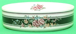 Croscill Ceramic Soap Dish Granada Bathelle Floral Stripes Vintage Oval 5 3/8" - Picture 1 of 5