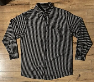 Adolfo Shirt Mens Black Striped Button Up Vintage Polyester Size Large L - Picture 1 of 4