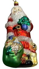 Blown Glass Christmas Santa Claus Ornament Flocked Accents 7" Tall 3.25" Wide