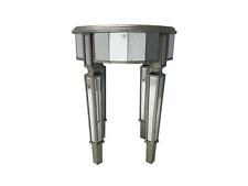Mirrored Glass Side Table Round Silver Wood Edging Furniture Interiors Home