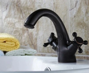 Black Brass Bathroom Dual Handle Sink Mixer Tap Basin Faucets Gnf049 - Picture 1 of 5