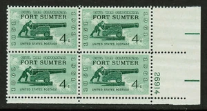 US USA Sc# 1178 MNH FVF PLATE # BLOCK Civil War Fort Sumter Cannon Sea Coast Gun - Picture 1 of 1