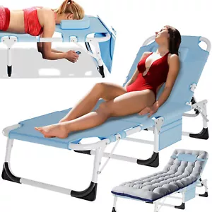 Outdoor Folding Chaise Lounge Chair for Beach Sunbathing Patio Pool 5-Position - Picture 1 of 28