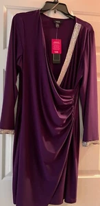 MSK Embellished Faux Wrap Dress XL New w Tags Plum Hand Wash - Picture 1 of 6