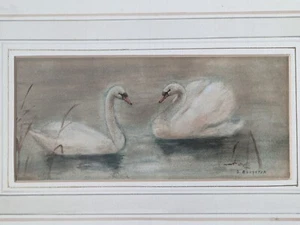 Antique 19th C Original watercolour painting signed by D Houghton Swans - Picture 1 of 18