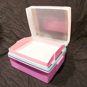 Vintage Tupperware Large Storage Tote Container pink purple 1650-1 lid tray - Picture 1 of 17