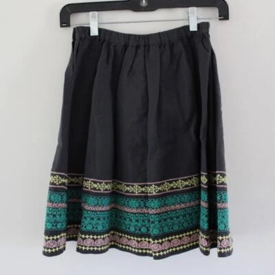 NUEVO CON ETIQUETAS Falda Midi Bonpoint Epice Línea A Azul Marino Lino Verde Bordada 12 Foto 1 de 4