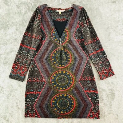 Aryeh Sweater Dress Womens L Black Multicolor Knit Long Sleeve Knee Length - Image 1 of 4