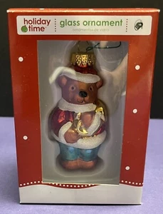 Vintage Holiday Time Christmas Teddy Bear Santa Suit Delicate Glass Ornament - Picture 1 of 6