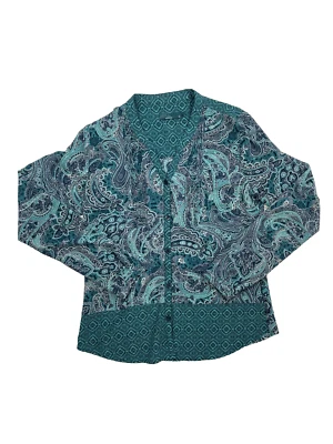 PrAna Evelyn Shirt Womens S Teal Paisley Print Button Down Long Sleeve Top EUC - Image 1 of 4