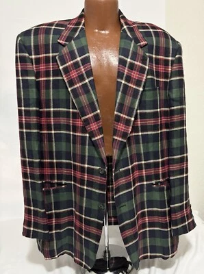 GIANFRANCO FERRE MENS'  PLAID LINEN GREEN RED WHITE BLACK SPORTSCOAT 54/XL - Image 1 of 4