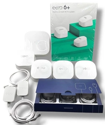 eero 6+ Mesh WiFi System 3-Pack+1 (4) (White, 1Gbit) LOT w/ Router K010001 *Read - Image 1 of 4