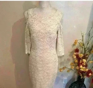 New Eliza J | Cold Shoulder Dress Lace Ivory peach lining Size 10 Wedding Formal - Picture 1 of 13