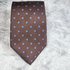Geoffrey Beene Tie Mens Brown Blue Geometric Medallion 100% Silk Made USA - Picture 1 of 8