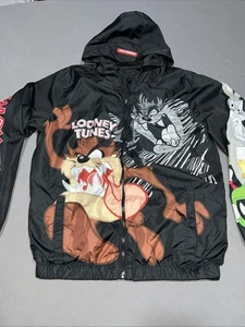 Members Only Looney Tunes Full Zip Windbreaker Hoodie Youth Size 18 Black -4338 - Picture 1 of 19