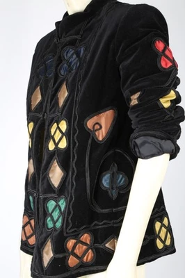 Chaqueta de terciopelo negra vintage Giorgio Armani Collezioni 2005 retazos geométricos 6 Foto 1 de 4