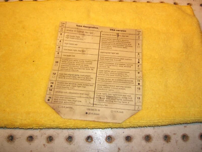 Mercedes W126 1982 300SD under Hood fuse designation OEM 1 Sheet ,USA version - Image 1 of 4