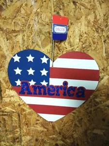 Unique 4th of July Patriotic Metal Hanging Decorative 5" HEART FLAG Wall Plaque  - Picture 1 of 8