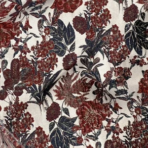 Red Black Gold Ivory Floral Metallic Brocade Fabric 50” Width Sold By The Yard - Picture 1 of 4