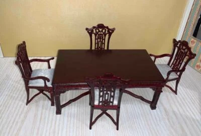 CASA DE MUÑECAS MINIATURA ESCALA 1:12 - JUEGO DE COMEDOR BESPAQ CAOBA CHIPPENDALE - 4250 MH Foto 1 de 4