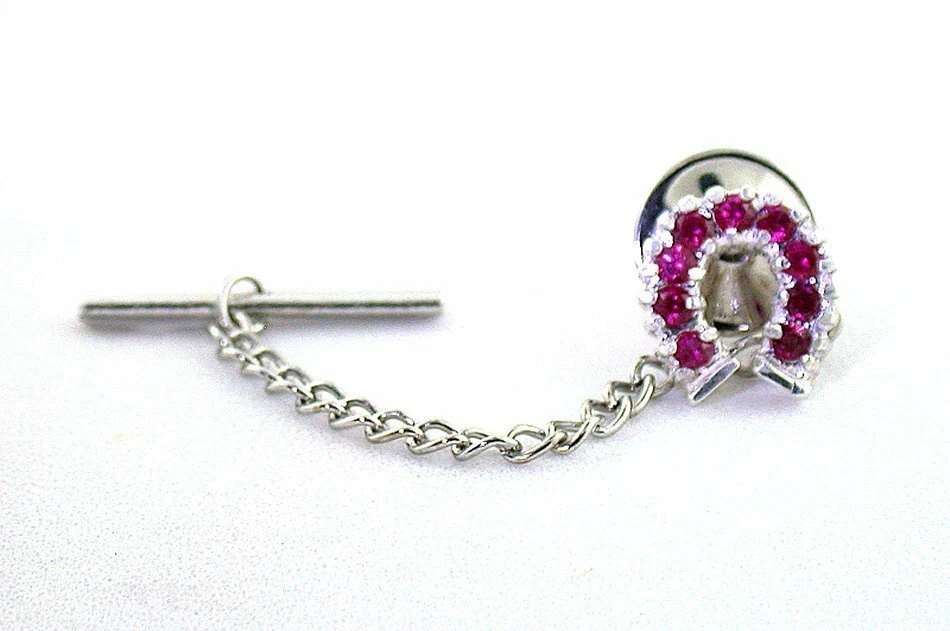 2mm Round Lab Ruby Gemstone Sterling Silver Horseshoe Cluster Tie Tack  B21A88 - Image 1 of 1
