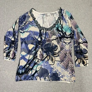 Alberto Makali Top Size Large Womens Multi Color Abstract Art Floral Sequin - Picture 1 of 22
