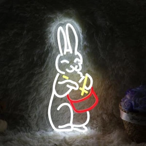 Easter Decor Rabbit Play Drum Neon Sign Bunny Neon Light Easter Rabbit Light ... - Picture 1 of 7