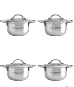 Essentials Bistro 4 Piece Stainless Steel Mini Pot Set Lids $100 - Picture 1 of 12