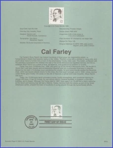 USA8 #2934 U/A SOUVENIR PAGE FDC   Cal Farley - Picture 1 of 1