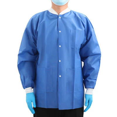 Disposable SMS Lab Jackets Lab Coats Unisex Hip-Length Uniform w/Pockets 3 Color - Image 1 of 3