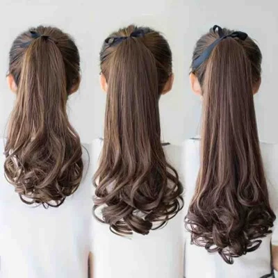 14-22 Inch Long Curly Synthetic Ponytail Black Binding Tie Up Ponytail Hair - Image 1 of 4