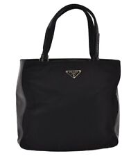 Authentic PRADA Vintage Nylon Tessuto Leather Tote Hand Bag Purse Black 1214J