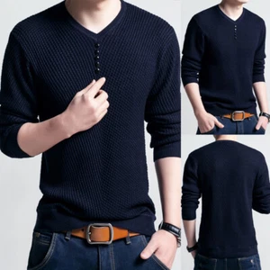 Slim Fit Mens Knitted Long Sleeve Button Tall Sweater F