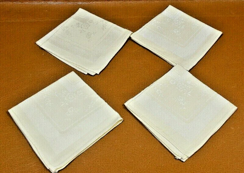 4 Elegant Dinner Napkins Beige w/Silver Floral Damask Cotton Linen Blend NWOT - Image 1 of 4