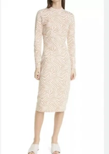 Ted Baker Villani Long Sleeve Bodycon Dress Knit Camel White Zebra Stripe Size 0 - Picture 1 of 11